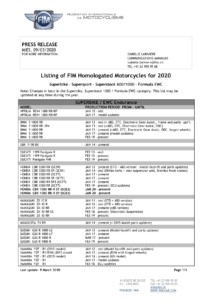 FIM　2020年の各選手権のホモロゲーション取得車両リストを公開