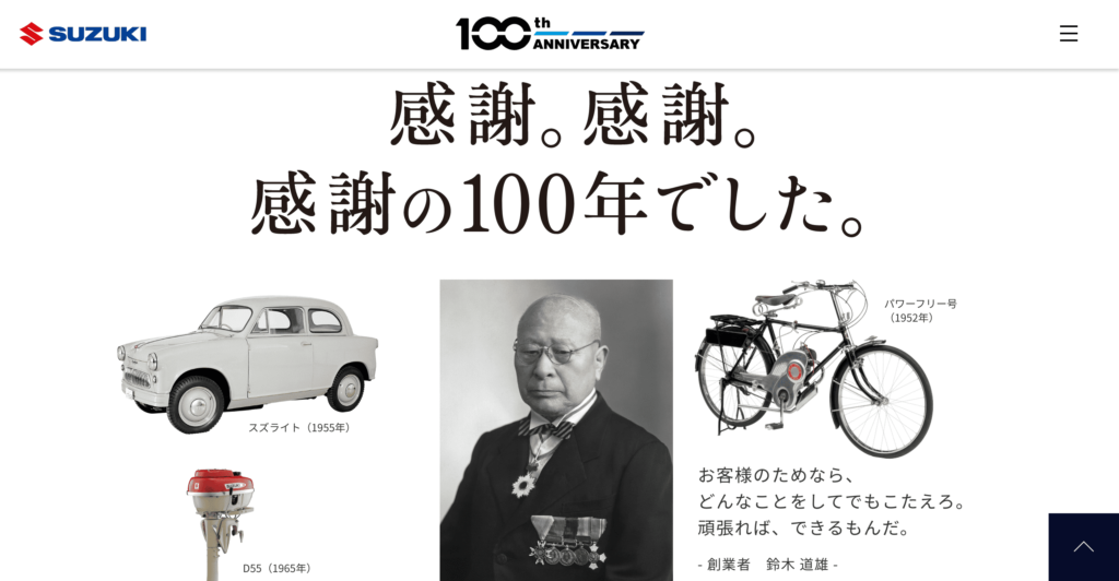 2020年3月15日でスズキ株式会社は創立100周年を迎えた。