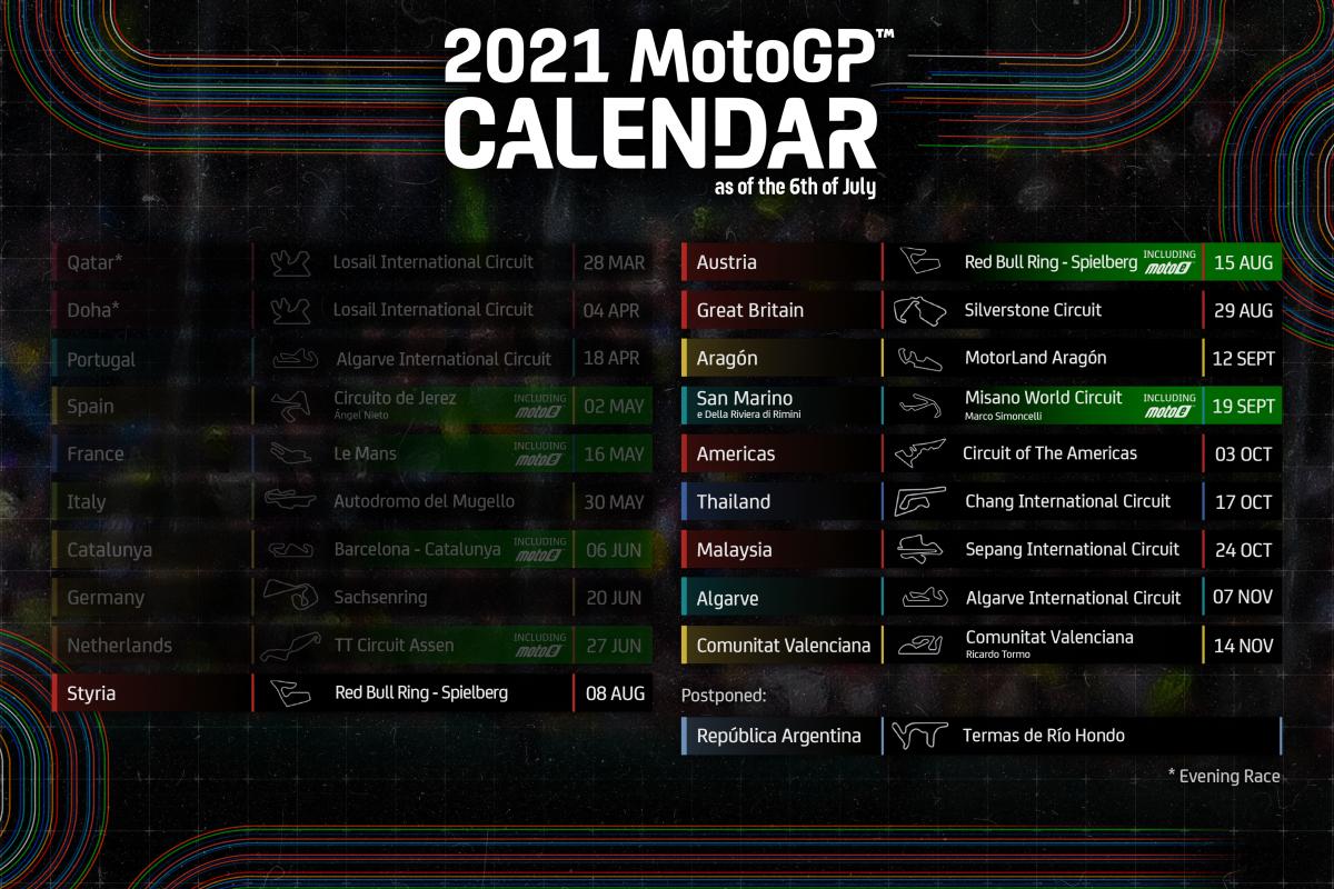 MotoGP2021年カレンダー　10月末のオーストラリアGPが中止、新たにアルガルヴェGPが追加