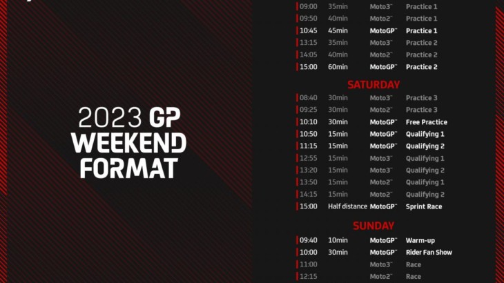 MotoGP2023　新しいウィークエンドのタイムスケジュールが公表